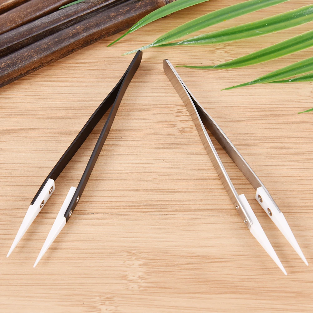 

Stainless Steel Ceramic Tweezers Heat Resistant Non Conductive Ceramic Pointed Tip DIY Tools Straight Long Nose