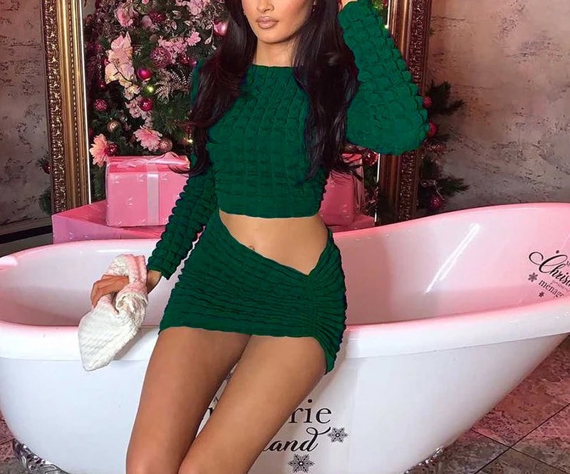 

2022 Spring and Summer New Women's Fashion Round Neck Long-sleeved T-shirt Slim Bag Hip Skirt Suit Casual Party Sexy Skirts Suit