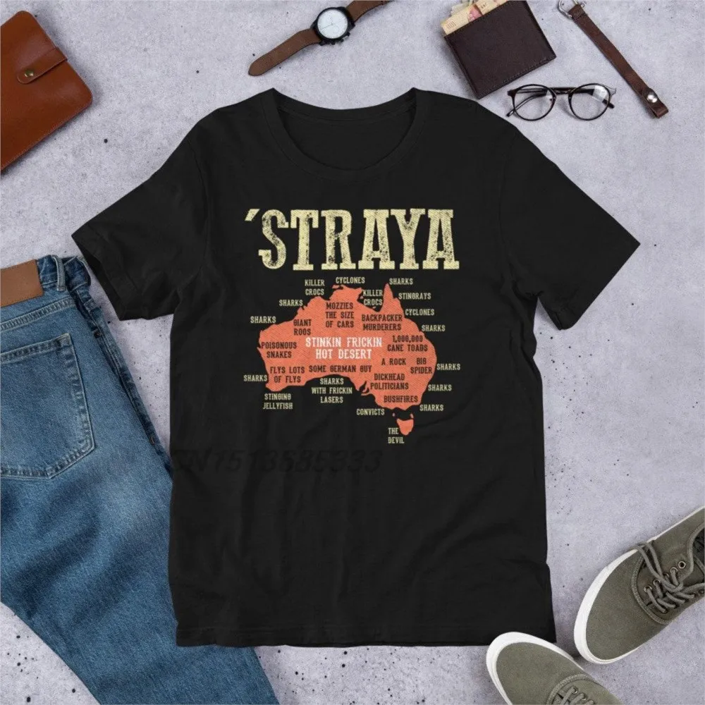 

Straya Stinkin Frickin Hot Desert Men Australia Retro T-shirts Tyrannosaurus Rex Tees Skull Bones Man Vintage Cotton T-shirts