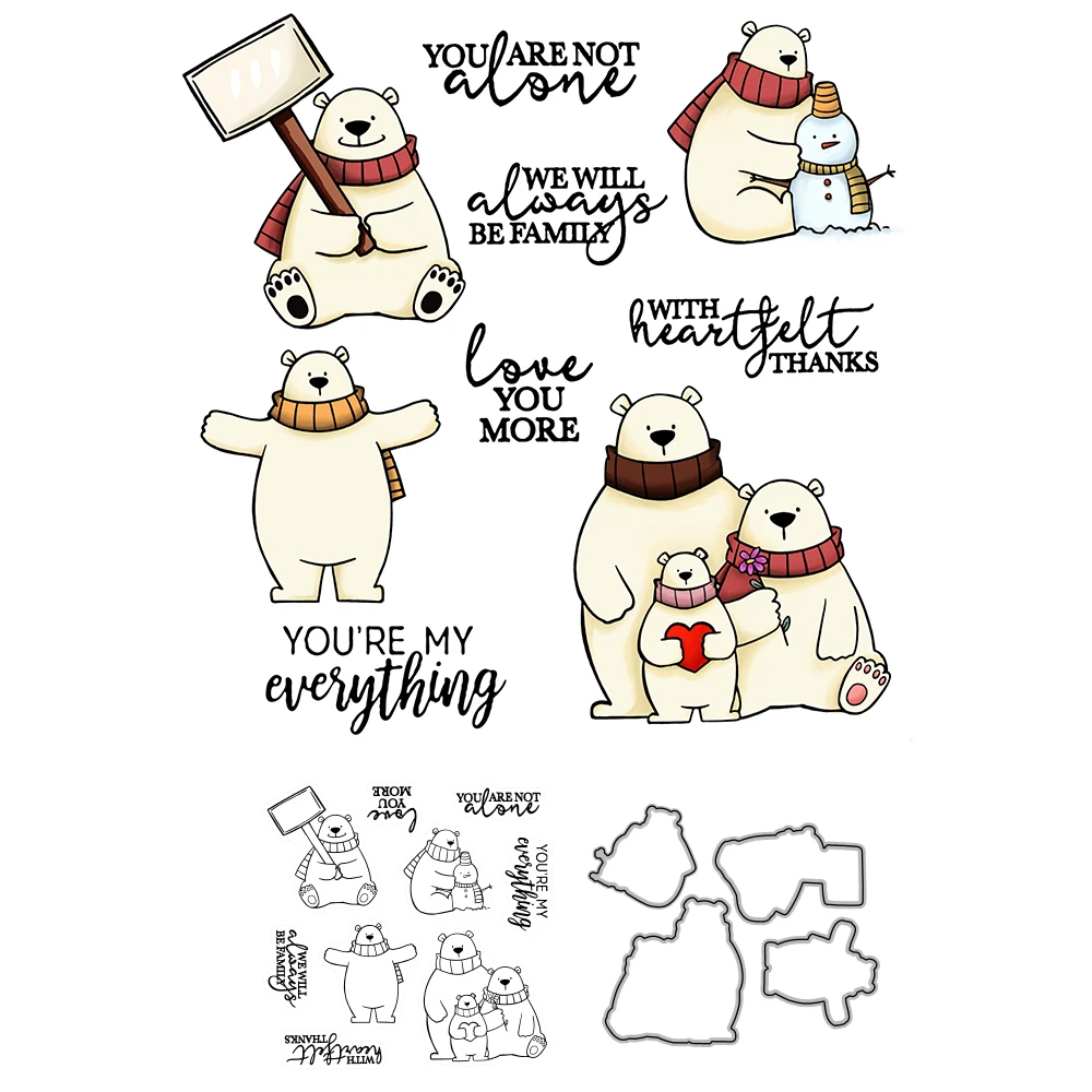 Зимние Симпатичные штампы для вырезания с белым медведем прозрачные