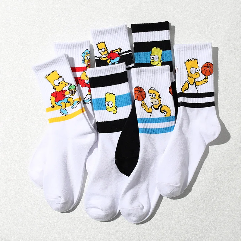 

1 Pair New Happy Funny Cartoon Simpson Socks Middle Tube White Socks Cotton Socks Harajuku Women Socks Novelty Socks Size 36-44