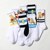 1 pair new happy funny cartoon simpson socks middle tube white socks cotton socks harajuku women socks novelty socks size 36 44
