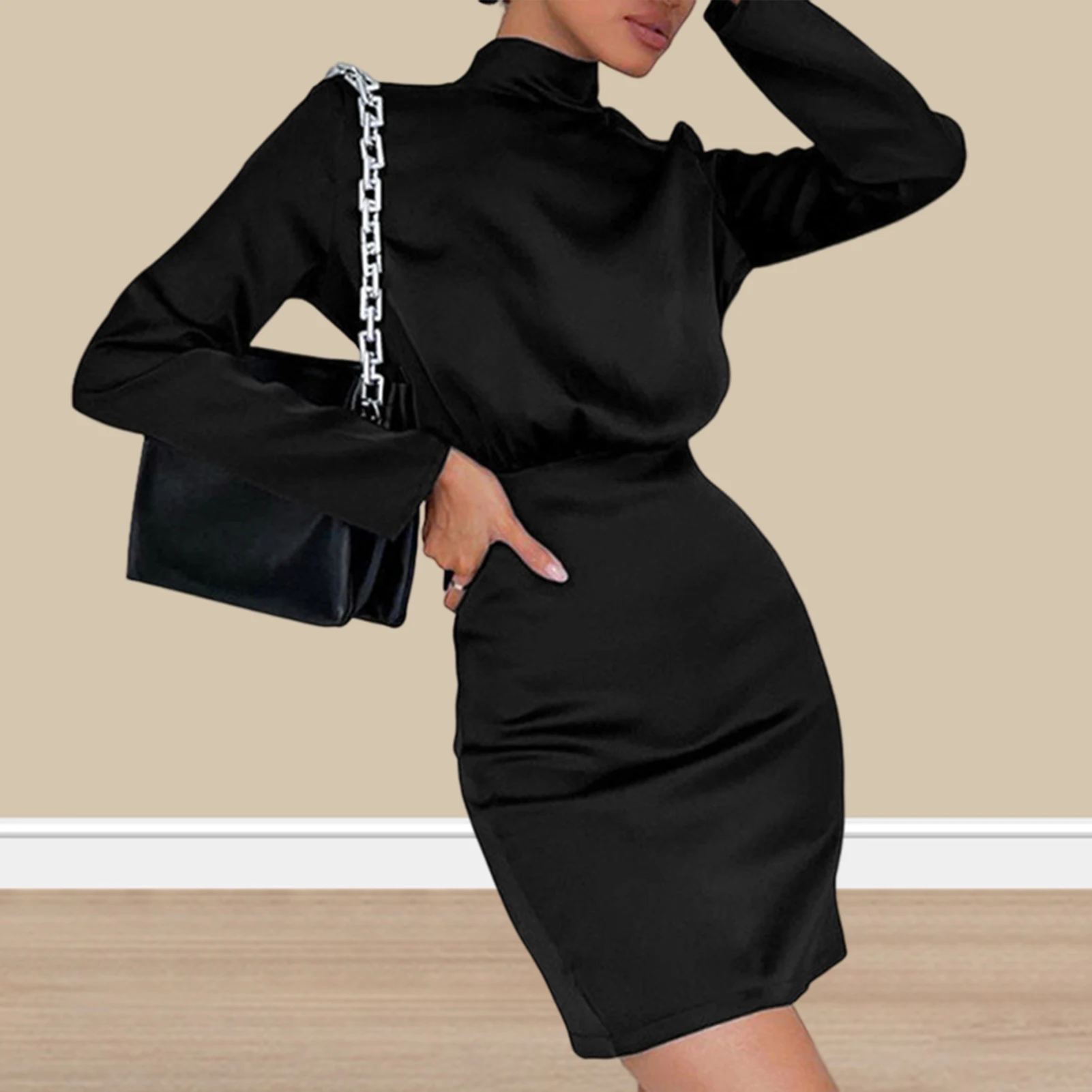 

2023 Women Bodycon Dresses Ladies Backless Short Dress Solid Color Sexy Style Slim Fit Long Sleeve Bow Tie Up Daily Suits