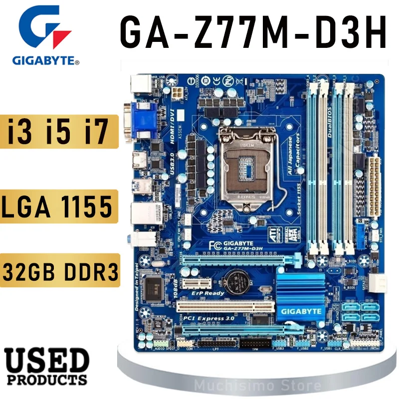 Материнская плата LGA 1155 Gigabyte GA-Z77M-D3H 32 ГБ DDR3 Intel Z77 PCI-E 3 0 VGA десктопная материнская |