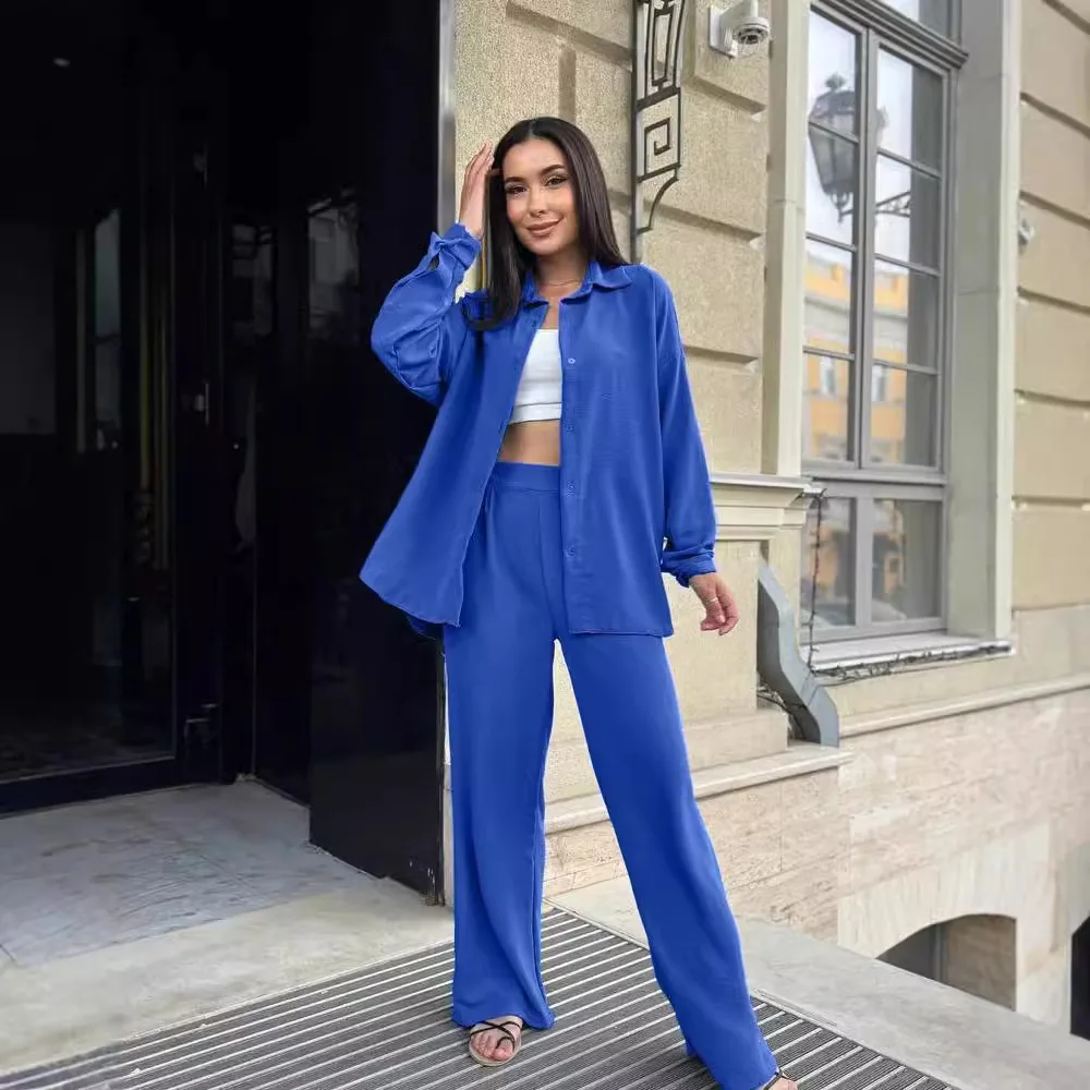 Женский повседневный комплект из двух предметов рубашка с длинным воротником на