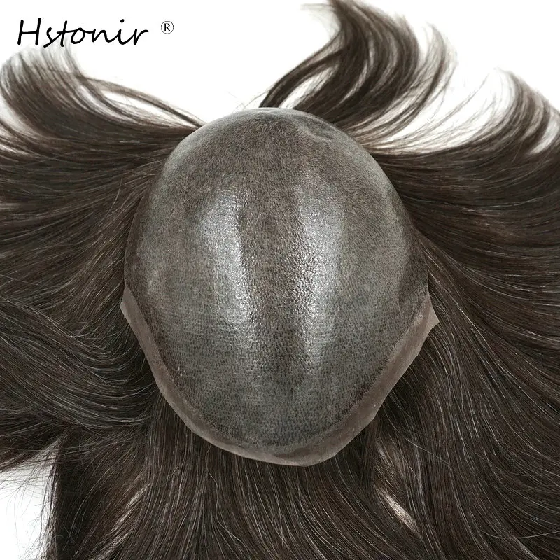 Hstonir Injection European Remy Hair Replacement 8 Inches Hair Length Toupee Top Piece Straight Human Hair Topper H076