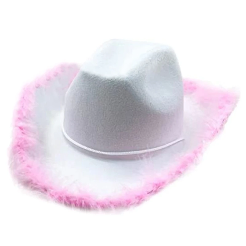 

Cowgirl Hat Pink Barrette Hat Pink Hat with Feathers Tassels Unisex Cowboy Hat