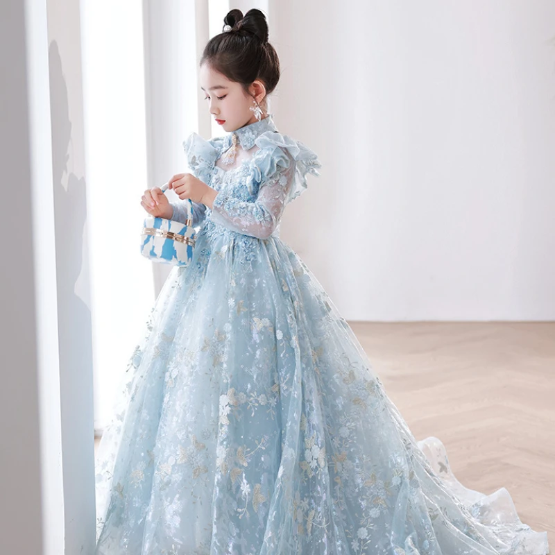 2023 Evening Dress Girls Sequins Fashion Flower Girl Dresses Wedding Clothes for Kids Prom Costume Elegant Vestido Children Gown enlarge