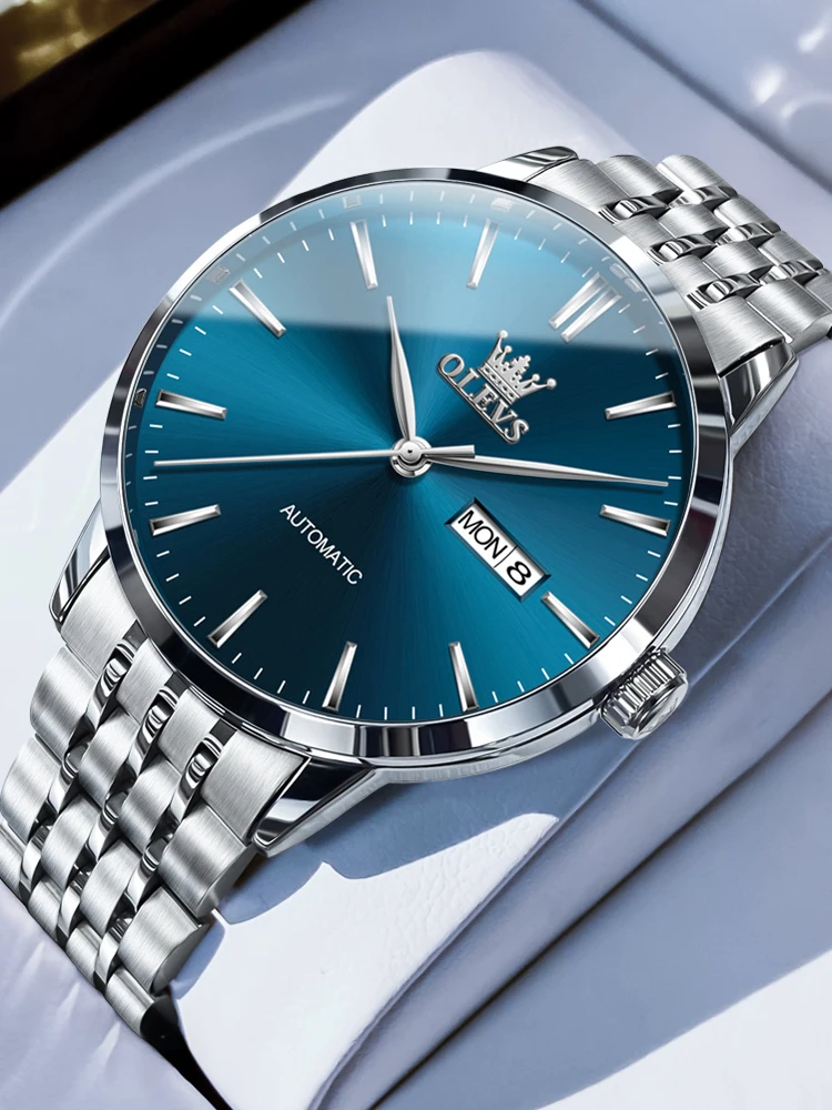 OLEVS Механические часы мужские серебристо-синие