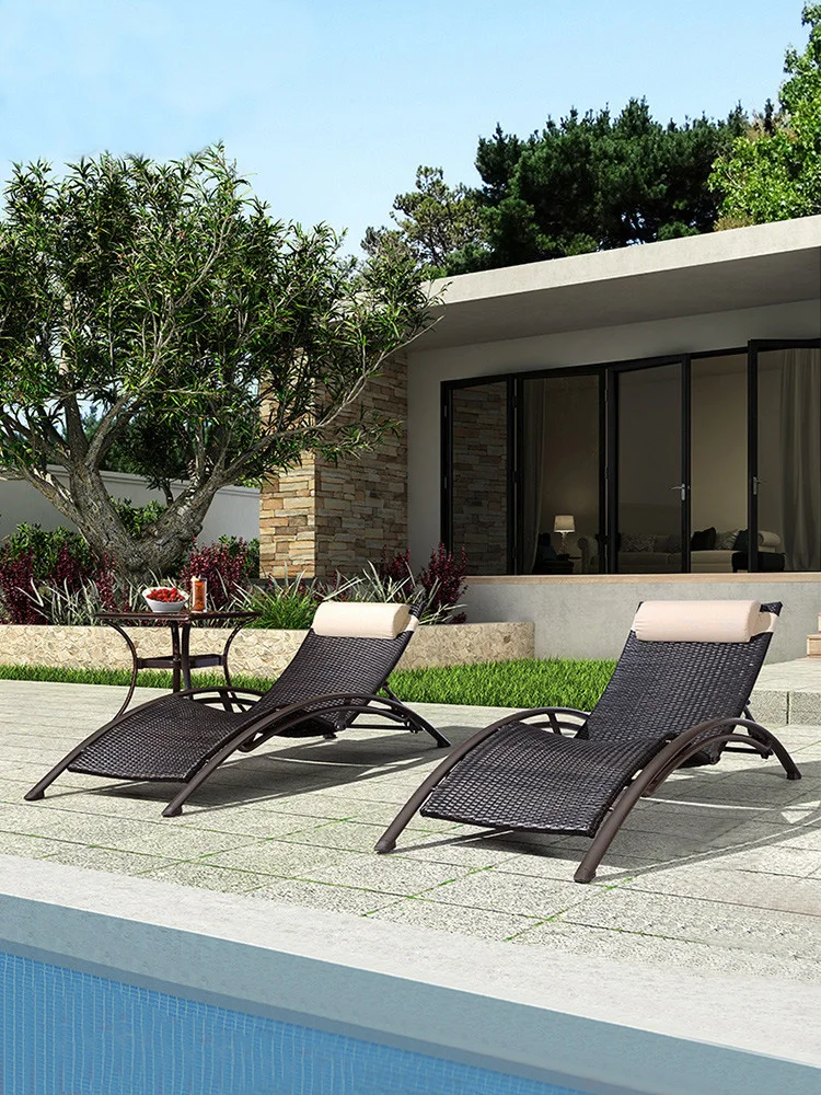 

Purple outdoor rattan bed leisure rattan bed waterproof sun-proof swimming pool lounge chair garden villa courtyard beach chair