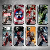 marvel deadpool iron man spiderman venom groot phone case tempered glass for iphone 13 12 11 pro mini xr xs max 8 x 7 6s 6 plus