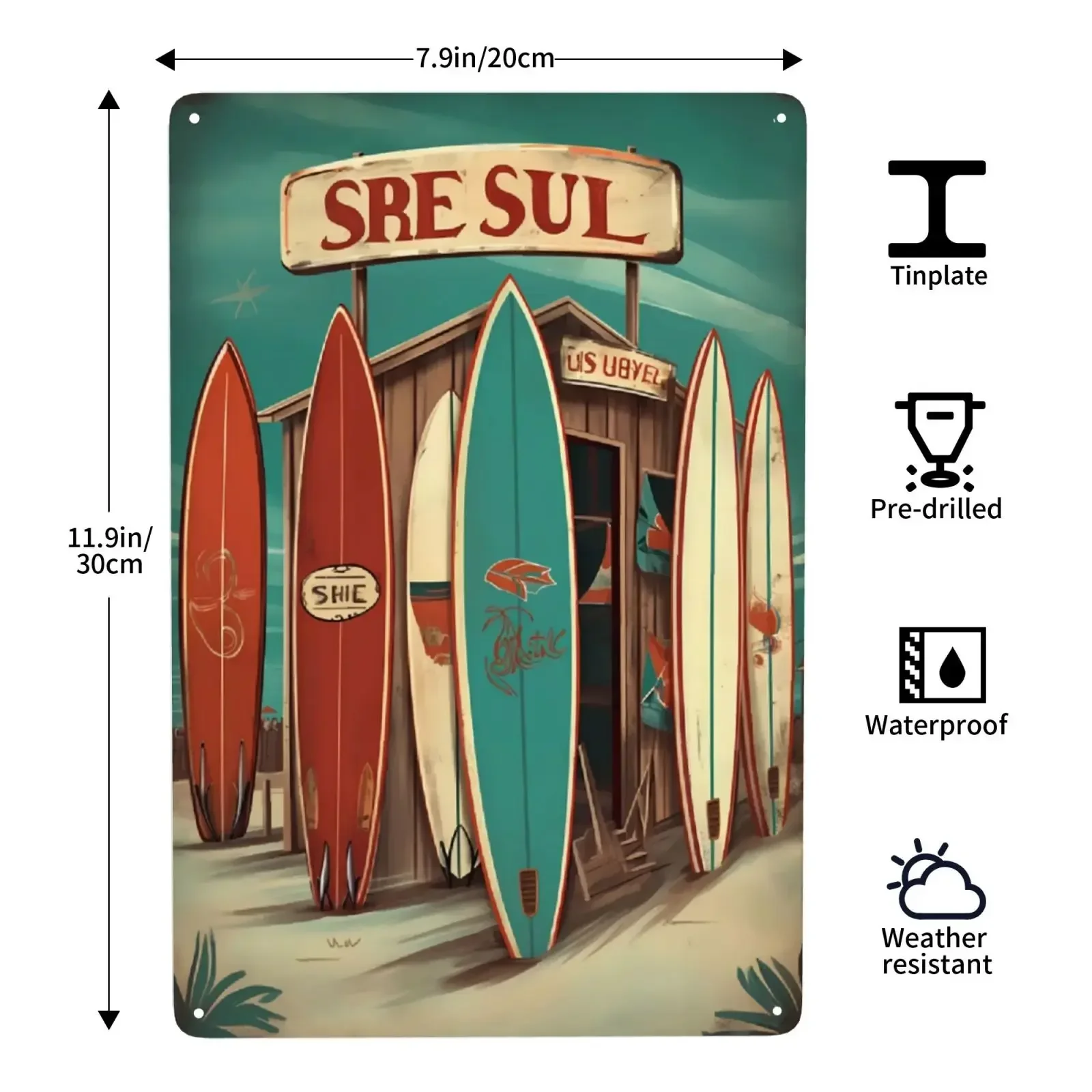 Винтажный металлический знак для серфинга 8x12 дюймов