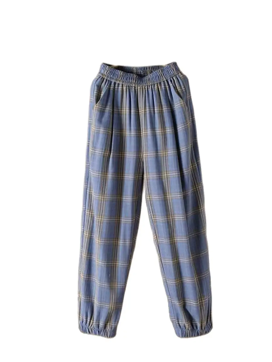 Брюки женские клетчатые в стиле Харадзюку модные султанки японском повседневные