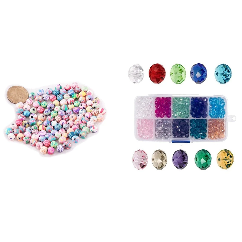 

100Pcs Beads Ceramic Round 10 Mm Dia. & 300Pc 8Mm Acrylic Faceted Crystal Beaded Material DIY Bracelet Necklace