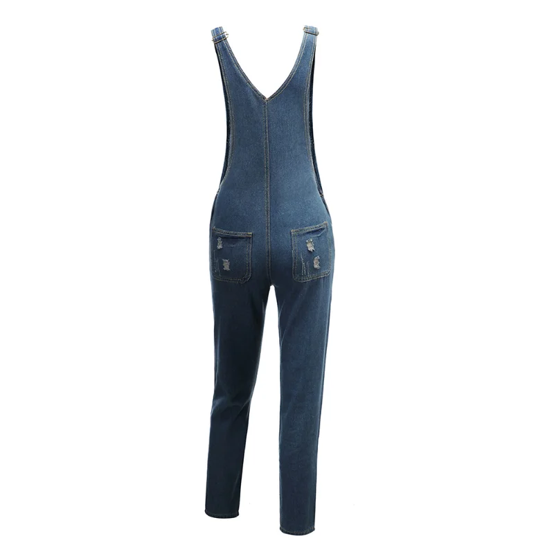 Women fashion denim trousers new loose jeans European and American ripped denim overalls