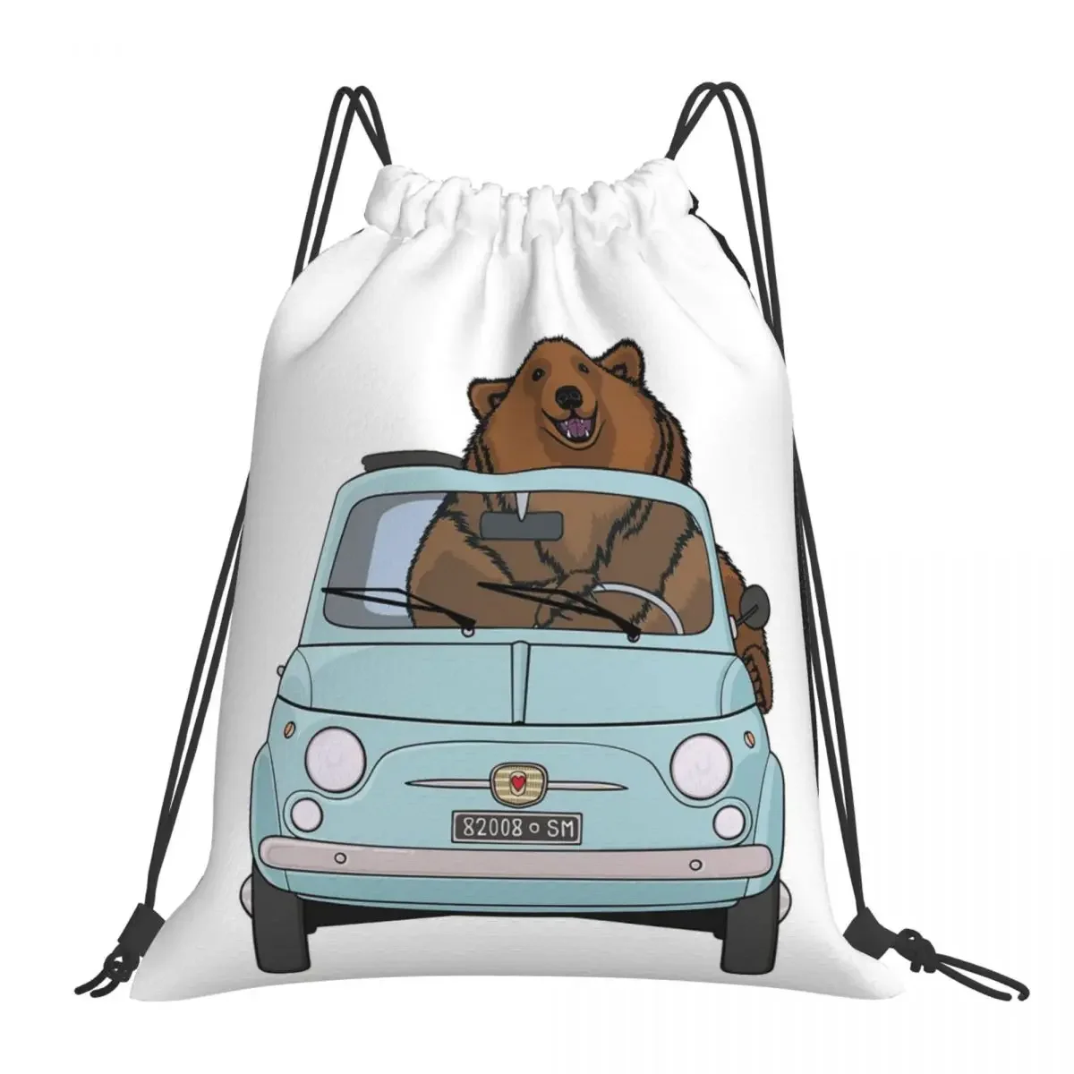Бледно-голубые винтажные рюкзаки на шнурках Bear In A Fiat 500