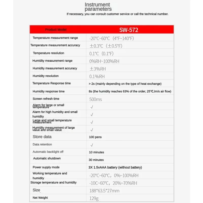 SNDWAY цифровой термометр SW-572 высокоточный измеритель влажности и температуры с