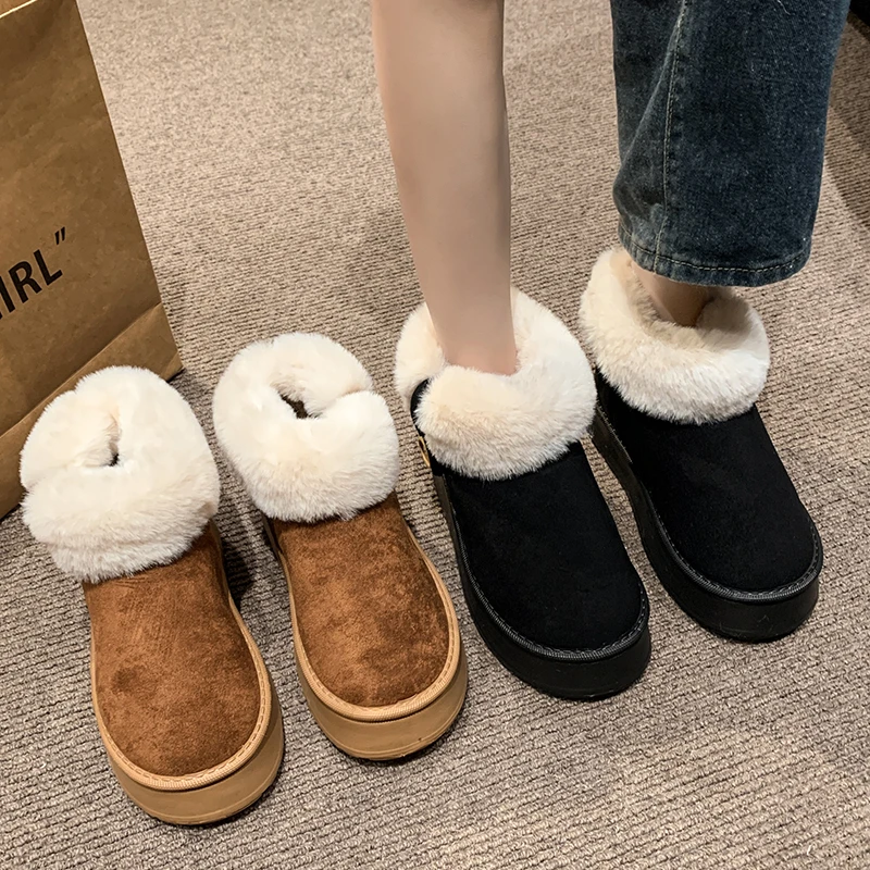 Зимние ботинки без шнуровки с перевернутым краем женская обувь на среднем