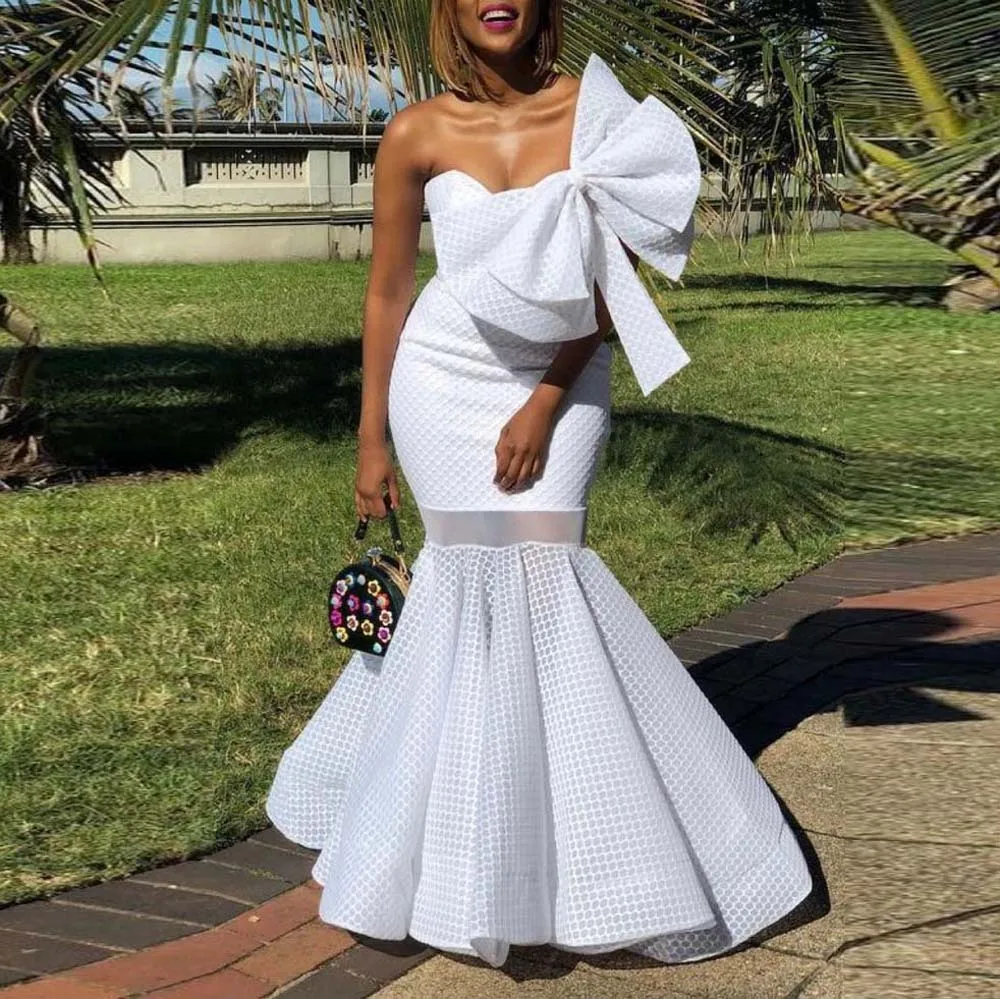 

White Dress Bandeau Slim 3D Bowknot Embellished Mermaid Dress Cocktail Wedding Bridesmaid Maxi Dress 2022 New Party Dresses