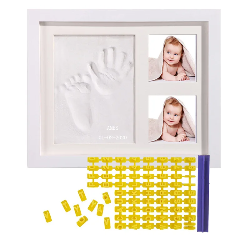 

Baby hand and foot print mud hand and foot print foot mold hand print mud photo frame newborn full moon 100 days gift