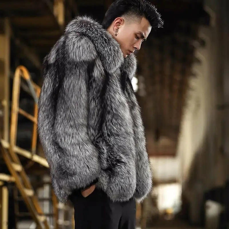 Уличная одежда Мужское пальто из искусственного лисьего меха зимнее Новое