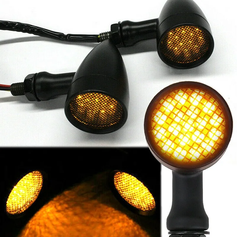 

2pcs Motorcycle aluminium Retro Bullet LED Turn Signal lamp Brake Light Mesh Lens For Harley Running Lights Amber