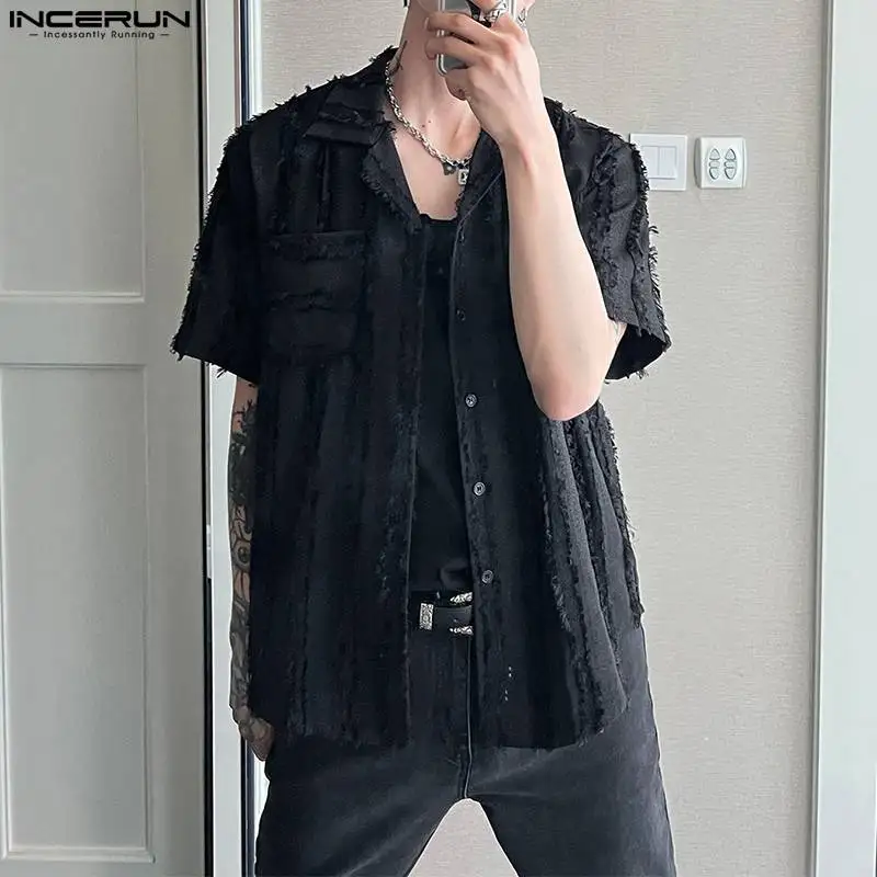 

2023 Men Shirt Solid Color Tassel Lapel Short Sleeve Summer Korean Fashion Men Clothing Streetwear Casual Shirts S-5XL INCERUN