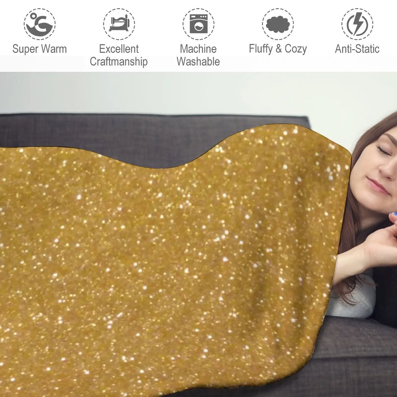 Искусственное Золотое металлическое одеяло блестящее с принтом мягкое Дешевое