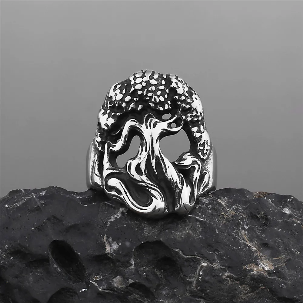 

Nature Tree of Life 316L Stainless Steel Signet Ring Mens Yggdrasil Vine Amulet Jewelry Family Friendship Gift