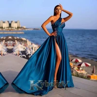 kybeliny 2022 blue slit one shoulder evening dresses aline prom robe de soiree graduation celebrity vestidos fiesta women formal