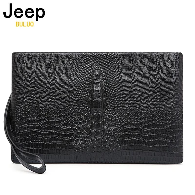 

Мужской кошелек из натуральной кожи JEEP BULUO, черный деловой бумажник-конверт унисекс с отделением для монет, большой вместительный кошелек д...