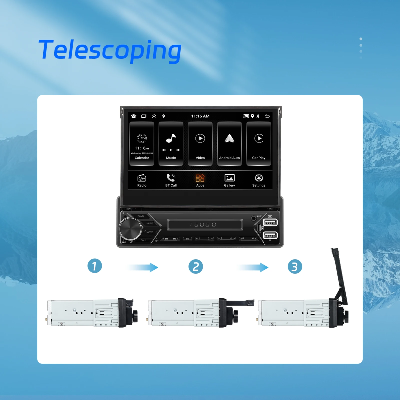 Podofo 7-дюймовый мультимедийный плеер 2 + 64 1Din Android Автомобильный радиоприемник Carplay