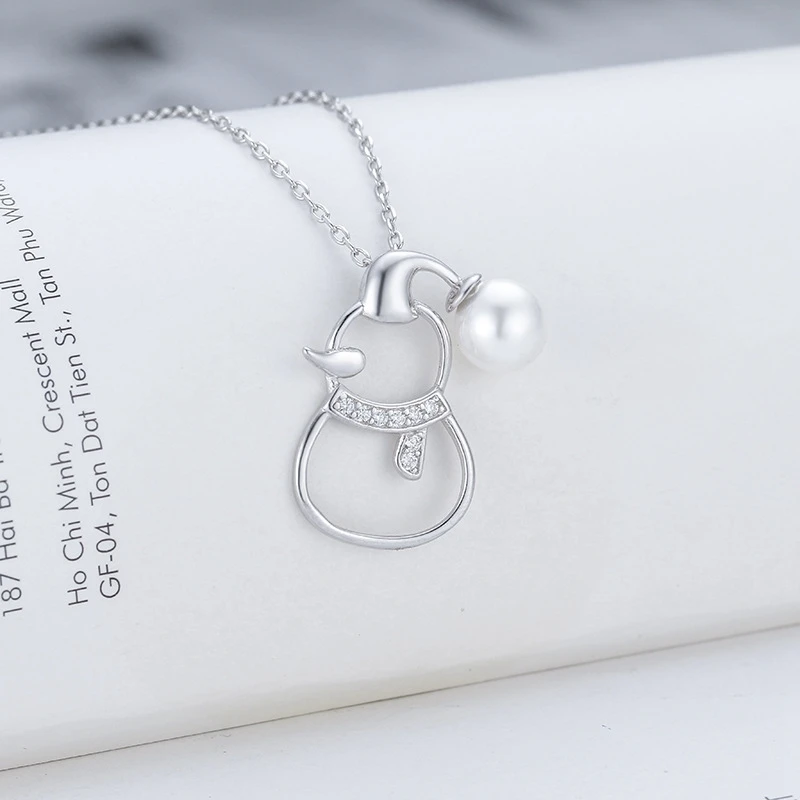 

Genuine 100% 925 Sterling Silver Snowman Necklaces Trendy Pearl Pendant Necklace For Women Party Silver 925 Fine Jewelry Gifts