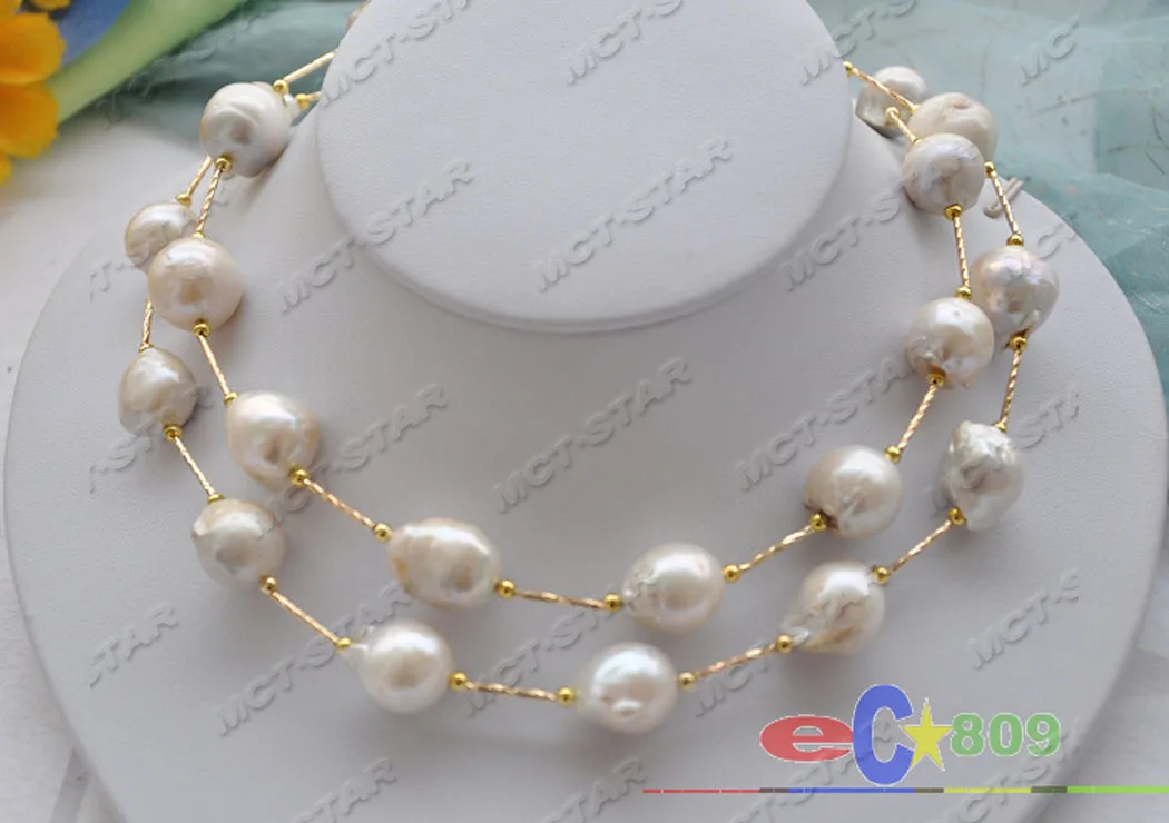 

P3518 18"-33" 22mm WHITE BAROQUE KESHI REBORN PEARL NECKLACE