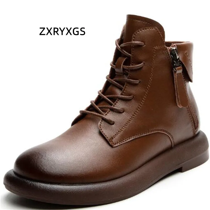 

ZXRYXGS Bestselling Genuine Leather Boot Martin Boots 2022 Retro British Style Autumn Winter Ankle Boots Tide Shoes Women Boots