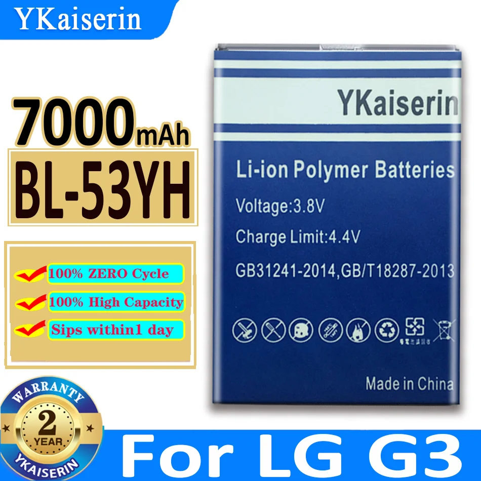 

YKaiserin Battery BL-53YH BL53YH 7000mAh for LG Optimus G3 D830 D850 D851 D855 LS990 VS985 F400 Bateria + Track NO