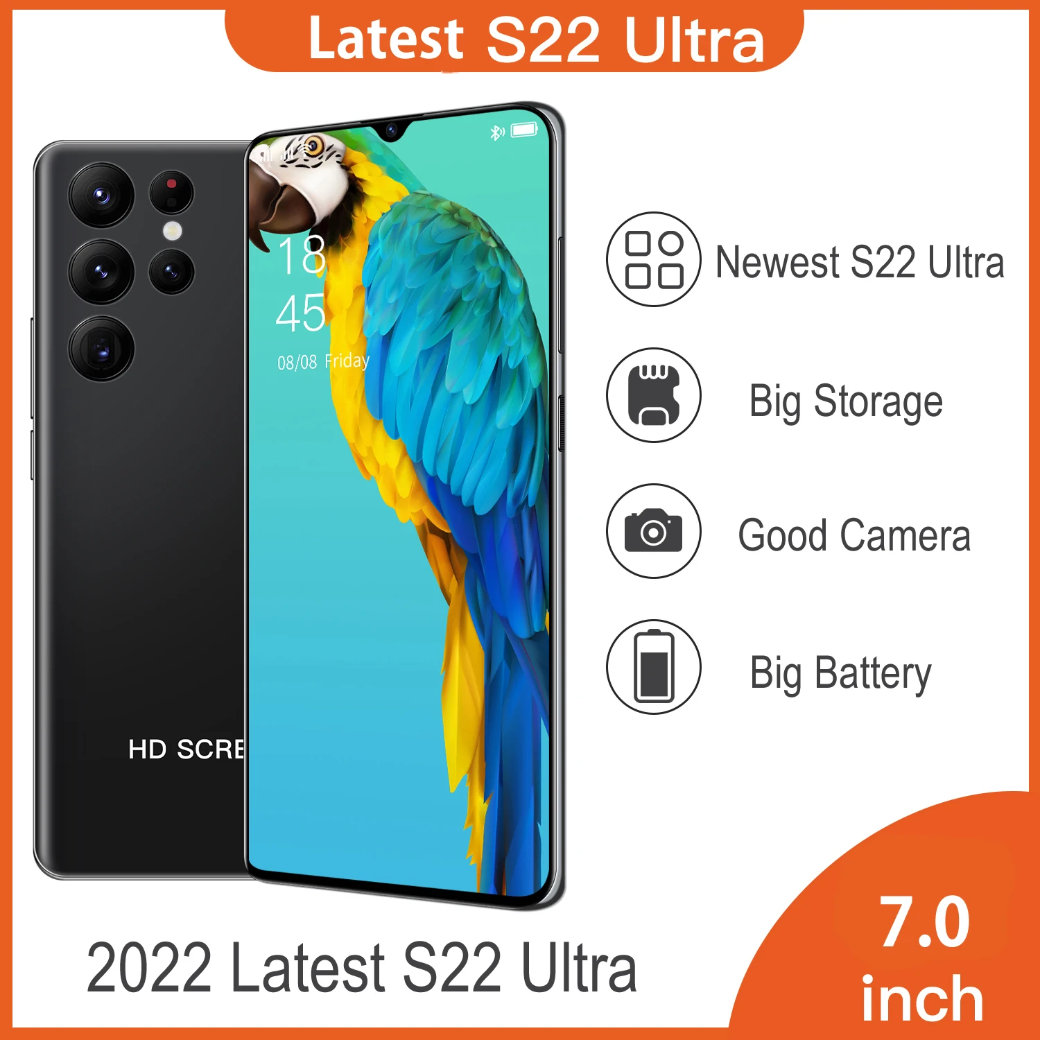 Smartphone Rugum S22 Ultra Global Version 7.0'' Real Perforated HD Screen Unlocked Smart Phone Dual Sim Android Mobile Phones