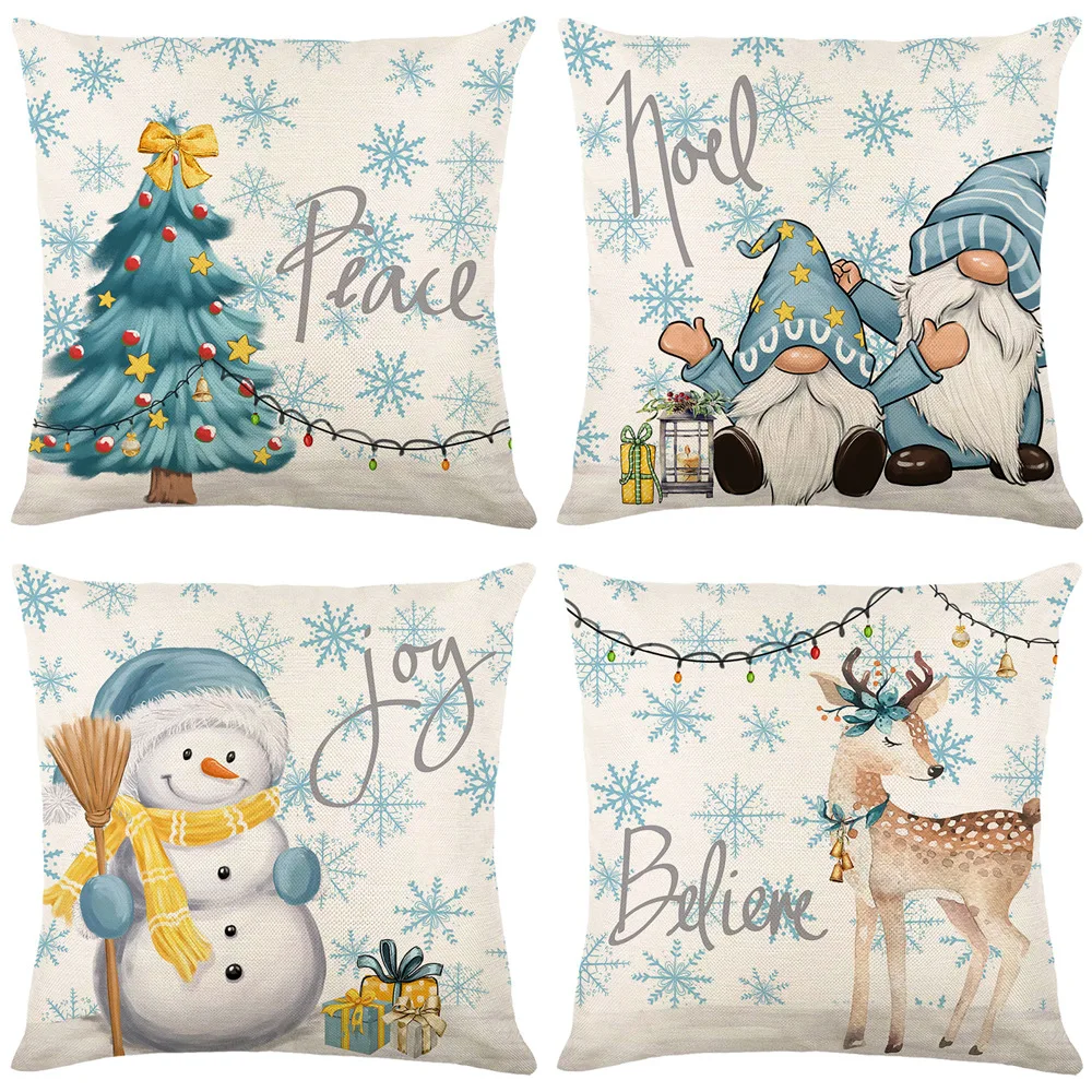 

2023 Xmas Snowflake Background Pillow Cover Elk Dwarfs Christmas Pillow Case 45x45 Snowman Cushion Case Living Room B0207G
