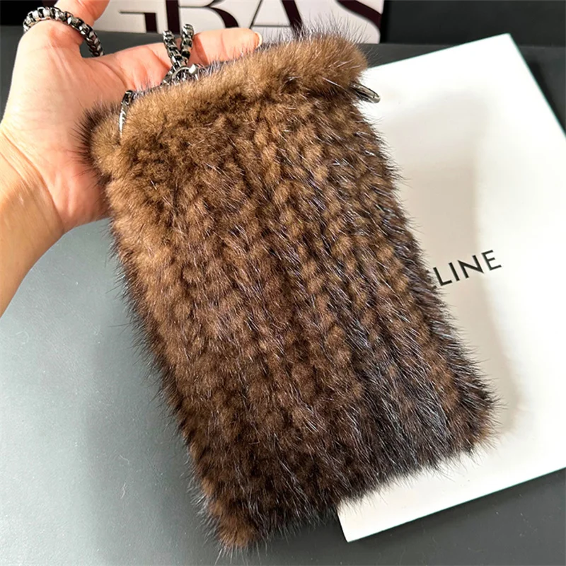 Women's Fur Mobile Phone Bag Autumn and Winter Mink Knitted Mobile Phone Bag Fashion Shoulder Bag High Quality Women's Fur Bag