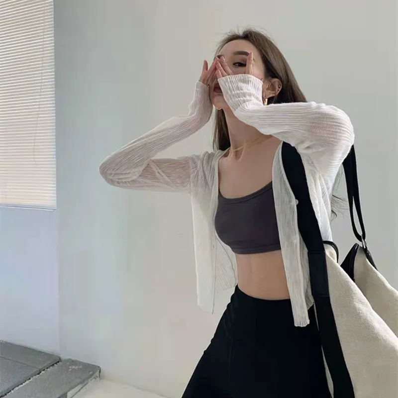 Женский солнцезащитный кардиган с v-образным вырезом и длинными рукавами