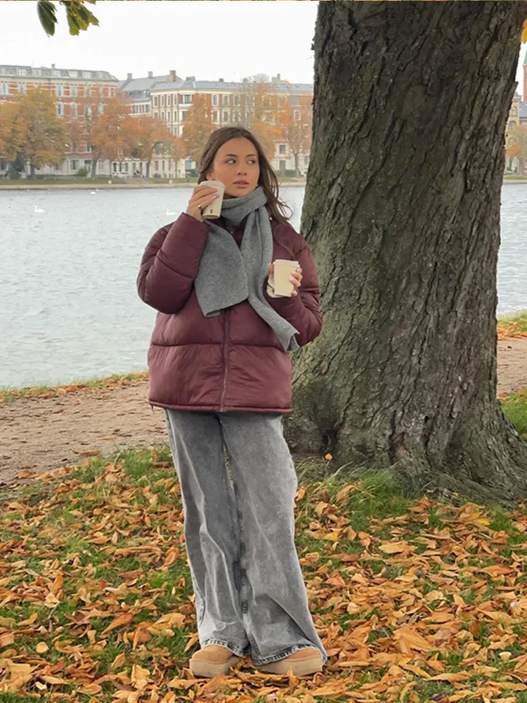 Женские зимние утепленные модные бордовые теплые пальто повседневные хлопковые