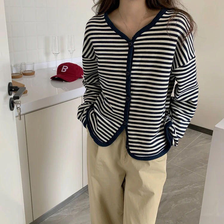 Женский полосатый кардиган в японском стиле новые весенние модные повседневные