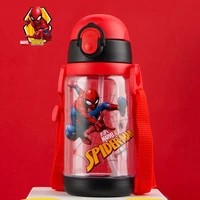 520 ml straw cup with 2 lids student water bottle with lanyard cartoon disney anime spiderman ironman portable feeding bottle