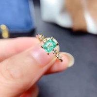 meibapj natural emerald gemstone fashion rectangle ring for women real 925 sterling silver charm fine wedding jewelry