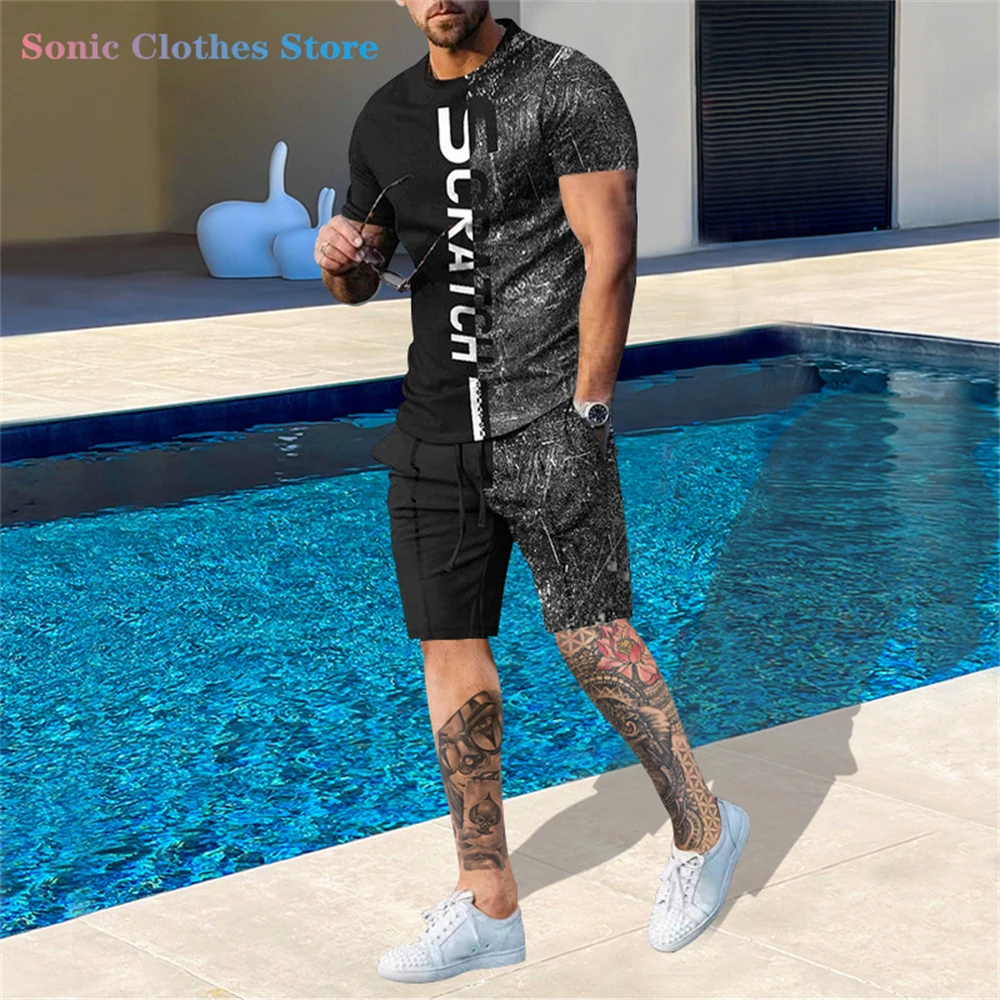 Summer Men Set Fashion 2-piece Set Men T-shirt Shorts Pants Suit Casual Short Tracksuit Set Oversized Clothes Mens Jogging Sets