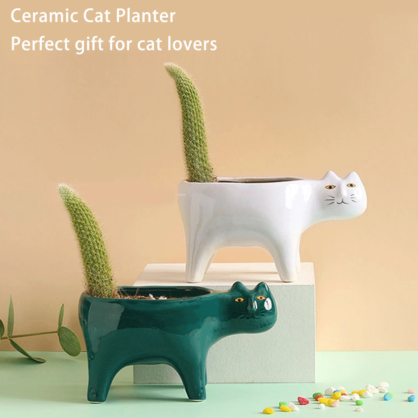 

Милый Кот, керамический садовый цветочный горшок, животное, изображение кактуса, суккулента, контейнер для растений, настольное украшение, ...