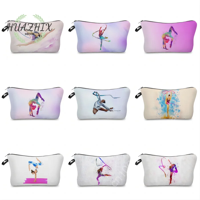 

Модная косметичка с ритмическим гимнастическим рисунком, женская косметичка, женский маленький кошелек, холщовая дорожная Сумочка для туалетных принадлежностей