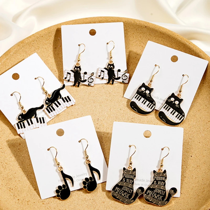 

Creative Cat Paino Earrings Music Notes Paw Print Fashion Interesting Girl Women DIY Jewelry Accessories Pendant Gift