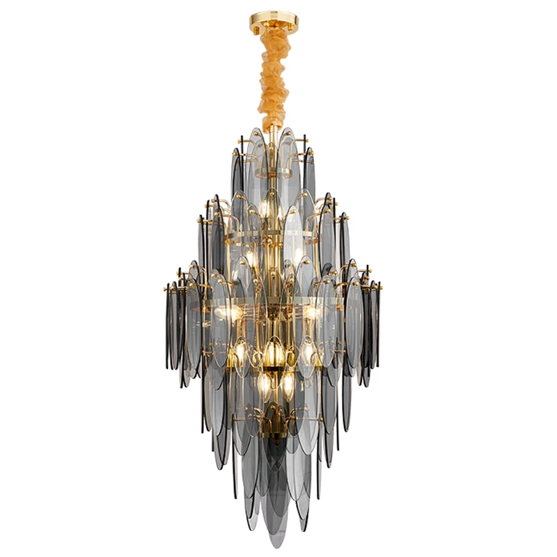 

New Light Luxury LED Glass Chandelier Nordic Living Room Dining Room Light Creative Duplex Villa Lighting Multi-Color Optional