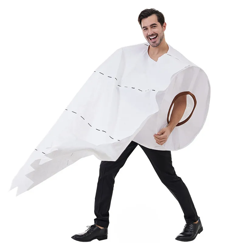 

Unisex Adult Man Toilet Roll Paper Jumpsuits Cosplay Women Halloween Funny Tricky Costumes Carnival Purim Role Play Party Dress